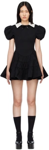 Shushu-tong Black Puff Sleeve Tiered Mini Dress In Ba100 Black