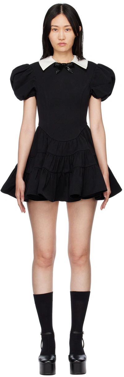 Shushu-tong Black Puff Sleeve Tiered Mini Dress