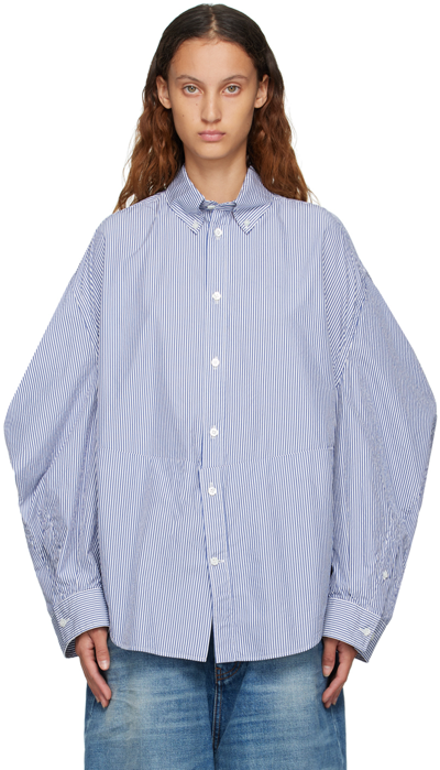 Balenciaga Oversized Striped Cotton And Silk-blend Poplin Shirt In Blue And White