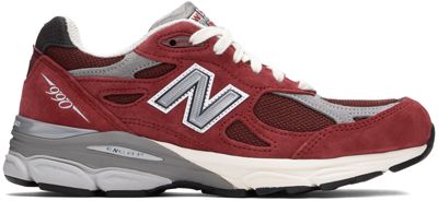 New Balance 990v3 Leather-trimmed Suede And Mesh Sneakers In Red