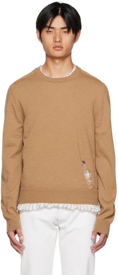 Maison Margiela Tan Distressed Jumper In Beige