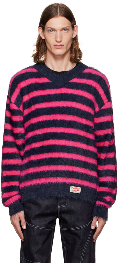 Andersson Bell Navy Blue And Pink V-neck Top