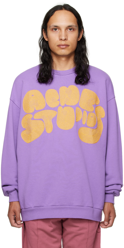 Acne Studios Oversized Logo-embroidered Organic Cotton-jersey Sweatshirt In Purple