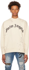 PALM ANGELS OFF-WHITE GLITTERED SWEATSHIRT