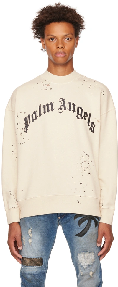 Palm Angels White Crew Neck Sweatshirt With Contrasting Logo Lettering In Off White