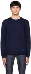 Apc A.p.c. 'edward' Sweater With Logo Inlay In Iak Dark Navy