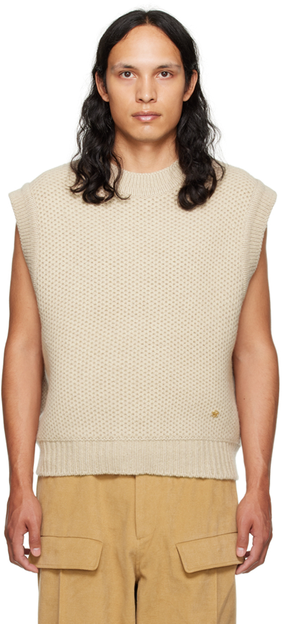 Recto Beige Chunky Cable Vest In Light Beige