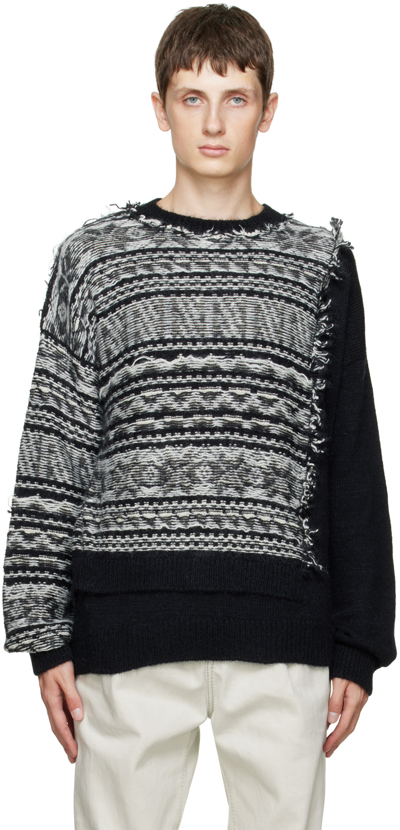 Isabel Benenato Black Jacquard Sweater In 0102 Black/white