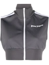 Palm Angels Classic Track Logo-print Cropped Stretch-woven Vest In Grey