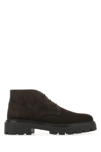 Tod's Chunky Rubber Sole Lace-up Boots In Brown