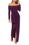 Xscape Strapless Long Sleeve Column Gown In Mulberry