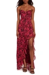 AMANDA UPRICHARD EDEN FLORAL STRAPLESS GOWN