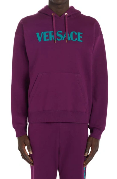 Versace Varsity Patch Cotton Logo Hoodie In Pink