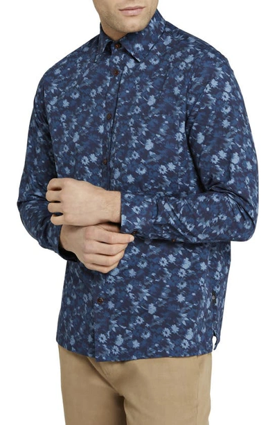 Ted Baker Dorman Blurred Camo Button-up Shirt In Navy