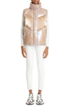 Moncler Faucille Quilted Metallic Shell Down Vest In Tan