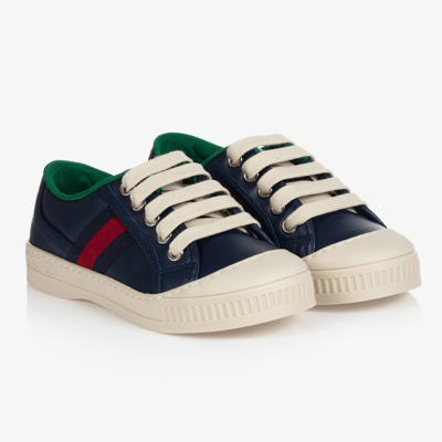 Gucci Navy Blue Leather Trainers