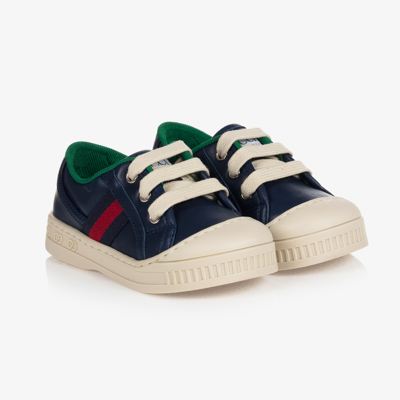 Gucci Navy Blue Leather Baby Trainers