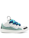 Lanvin White Curb Leather Sneakers In Green