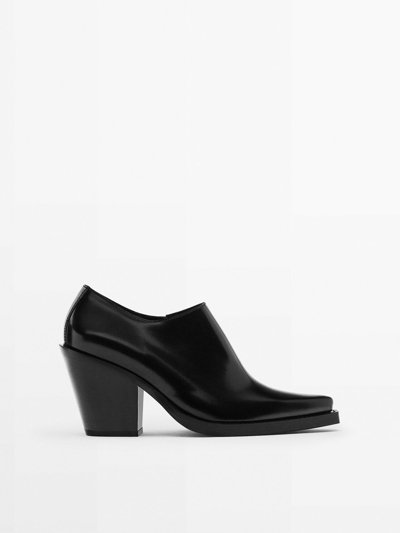 Massimo Dutti Leather High-heel Boot-style Shoes - Studio In Black