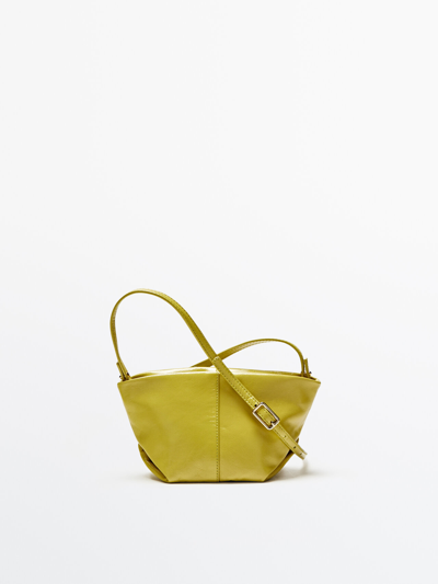 Massimo Dutti Mini Leather Crossbody And Pouch Trapeze Bag In Lime