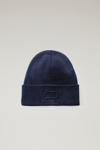 Woolrich Logo-embroidered Beanie In Melton Blue