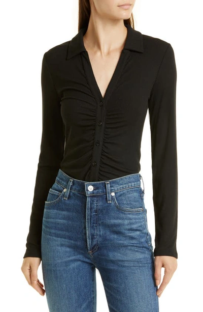 Paige Lafayette Center Ruched Knit Top In Black