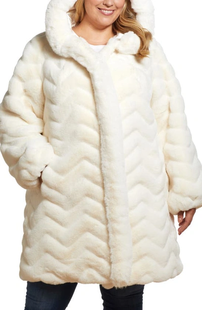 Gallery Hooded Faux Fur Jacket In Cream