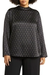 Vince Sun Dot Mock Neck Silk Top In Black