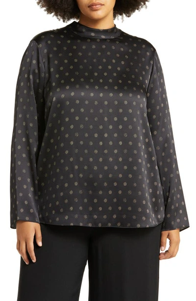 Vince Sun Dot Mock Neck Silk Top In Black