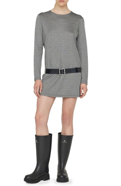 Anine Bing Moss Stripe Long Sleeve Knit Minidress In Black And Grey
