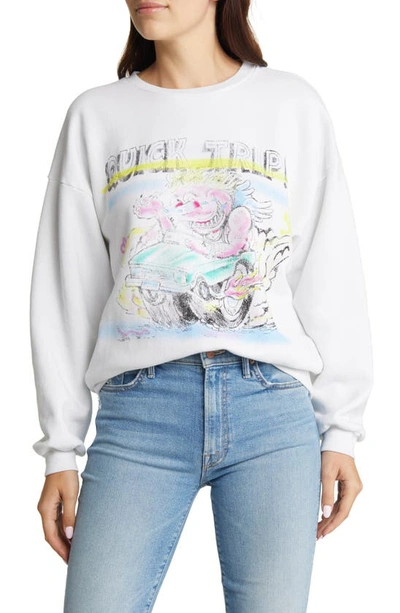 Mother The Drop Square Stargazer Cotton Graphic Sweatshirt In White