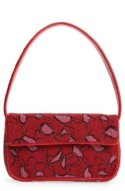 Staud Tommy Beaded Shoulder Bag In Cherry Wave