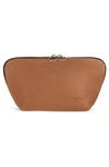 Kusshi Signature Leather Makeup Bag In Camel Leather/ Red