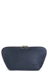 Kusshi Signature Leather Makeup Bag In Navy Leather/ Pink