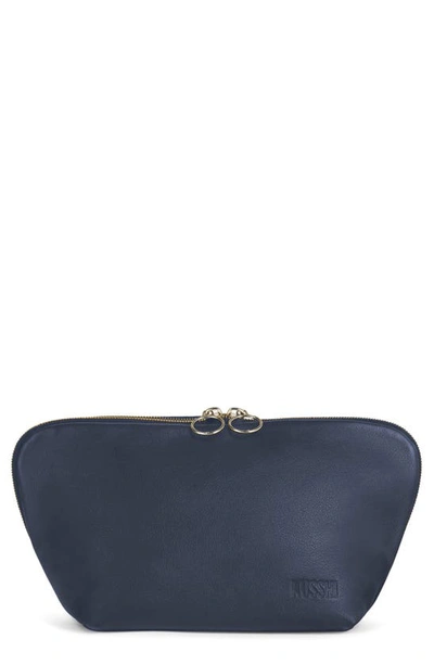 Kusshi Signature Leather Makeup Bag In Navy Leather/ Pink