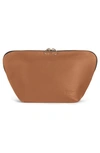 Kusshi Vacationer Leather Makeup Bag In Camel Leather/ Red