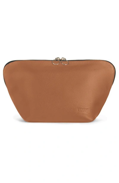 Kusshi Vacationer Leather Makeup Bag In Camel Leather/ Red