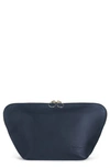 Kusshi Vacationer Leather Makeup Bag In Navy Leather/ Pink