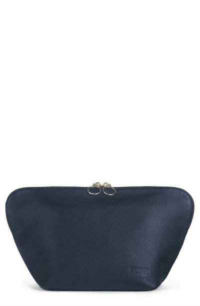 Kusshi Vacationer Leather Makeup Bag In Navy Leather/ Pink