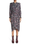 Isabel Marant Étoile Okleya Floral Pleated Long-sleeve Midi Dress In Black