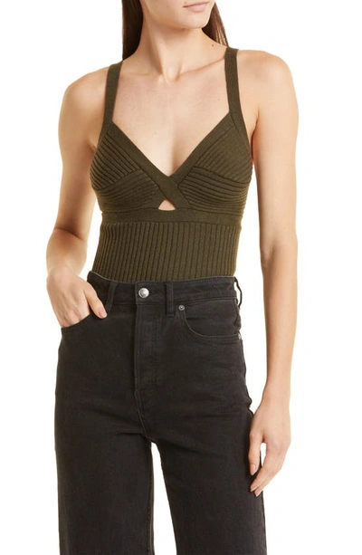 Twp Cut-out Cashmere Tank In Dark Olive Multi