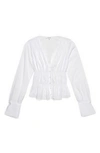 FRAME RUCHED BUTTON FRONT COTTON BLOUSE