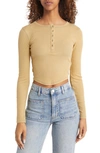 Bdg Urban Outfitters Acid Wash Placket Crop Henley In Yellow