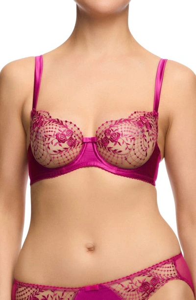 Dita Von Teese Julies Roses Underwire Balconette Bra In Rubine