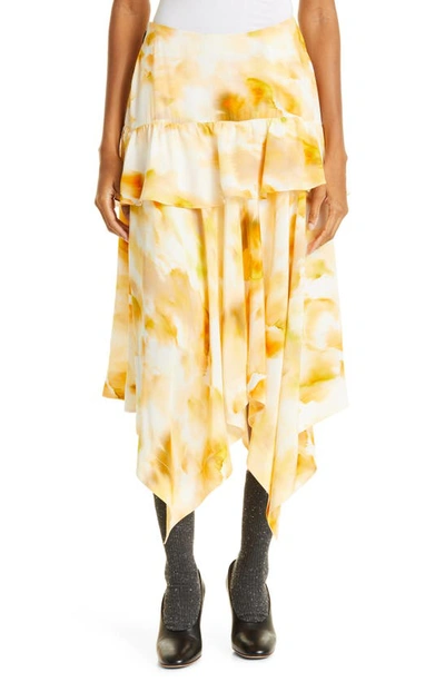 Jason Wu Ruffle Abstract-print Handkerchief Skirt In Yellow