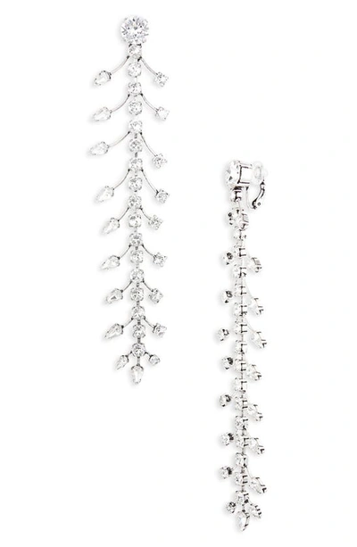 Saint Laurent Long Crystal Fishbone Earrings In Silcrystal
