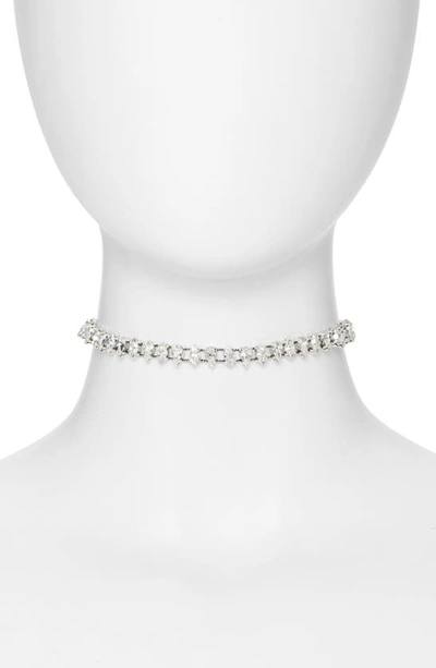 Saint Laurent Silver-tone Crystal Choker In Palladium/crystal