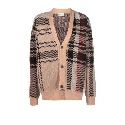 Aries Johnny Checked Jacquard-knit Cardigan In Neutral