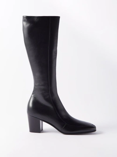 Saint Laurent 70mm Otto Zip-up Leather Tall Boots In Black