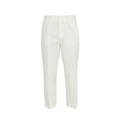 Gcds Cropped Cotton Trousers In White